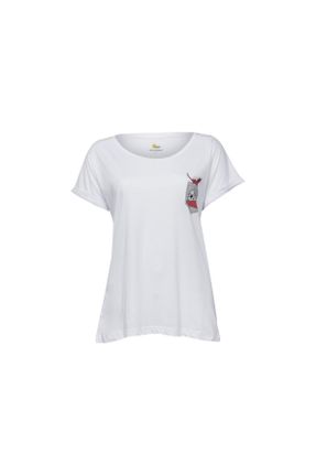 تی شرت سفید زنانه رگولار یقه گرد کد 34870478