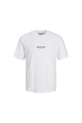 تی شرت سفید مردانه رگولار یقه گرد پنبه (نخی) تکی کد 738449376