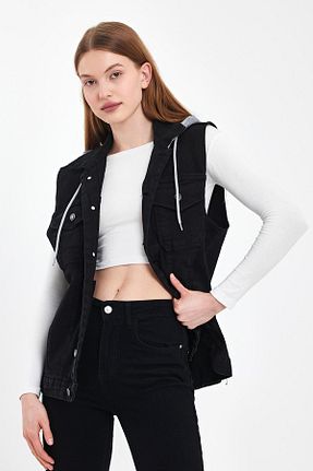 جلیقه مشکی زنانه اورسایز DAMGA JEANS - کد 812263319