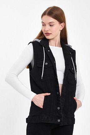 جلیقه مشکی زنانه اورسایز DAMGA JEANS - کد 812263319