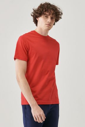 تی شرت قرمز مردانه رگولار پنبه (نخی) یقه خدمه کد 300145666