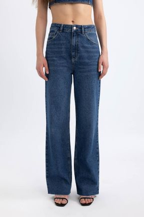 شلوار جین آبی زنانه پاچه لوله ای فاق بلند جین بلند کد 814087573