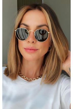 عینک آفتابی مشکی زنانه 50 UV400 فلزی سایه روشن بیضی کد 212778211