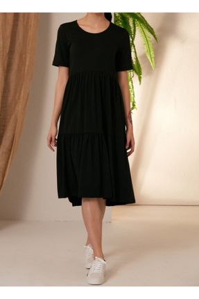 لباس مشکی زنانه بافتنی پنبه (نخی) اورسایز آستین-کوتاه کد 103937716