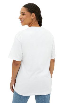 تی شرت سفید زنانه یقه گرد اورسایز تکی جوان کد 826464158