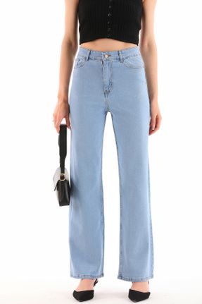 شلوار جین آبی زنانه پاچه گشاد پنبه (نخی) ساده کد 837890251