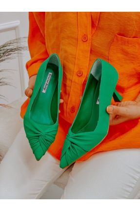 کفش پاشنه بلند کلاسیک سبز زنانه ساتن پاشنه نازک پاشنه متوسط ( 5 - 9 cm ) کد 358620446