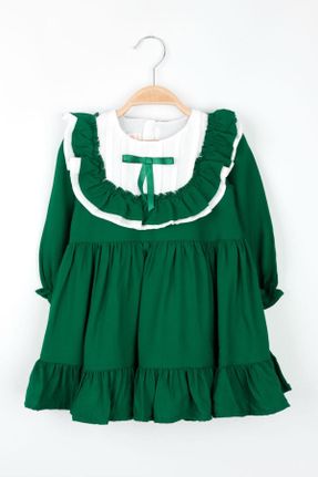 لباس سبز بچه گانه بافتنی طرح گلدار رگولار آستین-بلند کد 772156889