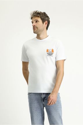 تی شرت سفید مردانه رگولار یقه گرد کد 834864046