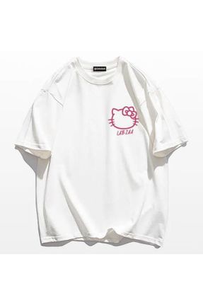 تی شرت سفید زنانه یقه گرد پنبه (نخی) رگولار تکی بیسیک کد 750460273