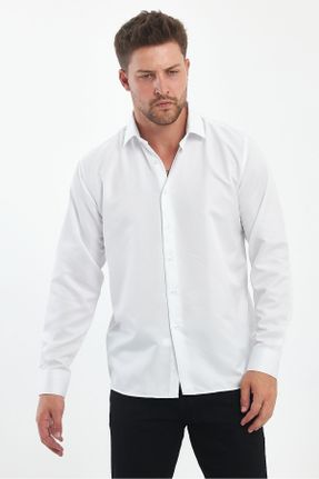 پیراهن سفید مردانه اسلیم فیت یقه پیراهنی بافت کد 833073535