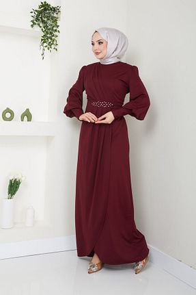 لباس مجلسی زرشکی زنانه یقه گرد کرپ ریلکس کد 837935370