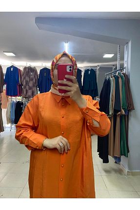 پیراهن حجاب نارنجی زنانه اورسایز Patika - کد 837988217