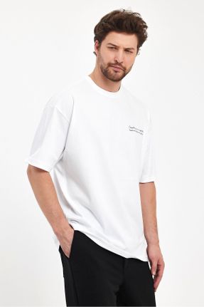 تی شرت سفید مردانه یقه گرد اورسایز تکی بیسیک کد 817056524