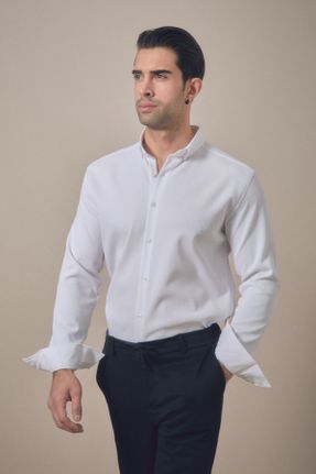 پیراهن سفید مردانه رگولار پنبه - پلی استر کد 809630019