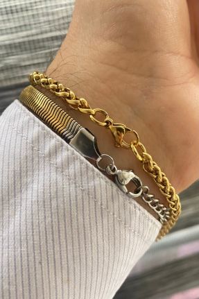 دستبند استیل طلائی مردانه فولاد ( استیل ) کد 825614444