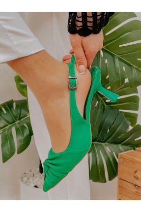 کفش پاشنه بلند کلاسیک سبز زنانه ساتن پاشنه نازک پاشنه متوسط ( 5 - 9 cm ) کد 315153506