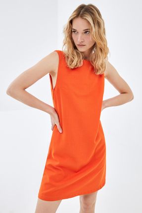 لباس نارنجی زنانه بافتنی کتان رگولار کد 827565235