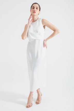 لباس مجلسی سفید زنانه پلی استر آستین استاندارد اسلیم فیت یقه گرد بدون آستر کد 817675468