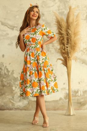 لباس نارنجی زنانه بافتنی رگولار آستین-کوتاه بیسیک کد 300769889