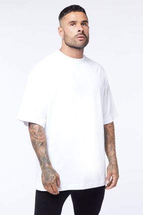 تی شرت سفید مردانه اورسایز یقه گرد پنبه (نخی) بیسیک کد 199400572