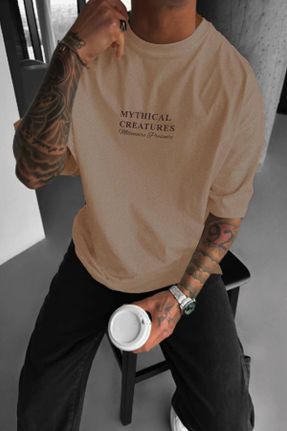 تی شرت قهوه ای مردانه اورسایز یقه گرد پنبه (نخی) تکی پوشاک ورزشی کد 837969292
