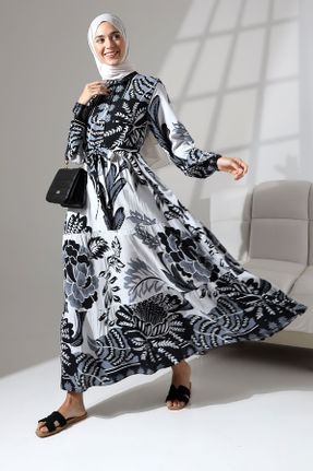 لباس مشکی زنانه بافتنی ویسکون طرح گلدار ریلکس آستین-بلند کد 829934984