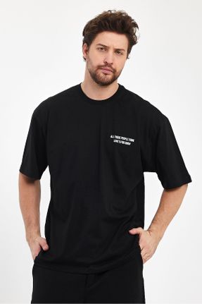 تی شرت مشکی مردانه اورسایز یقه گرد تکی بیسیک کد 817089970