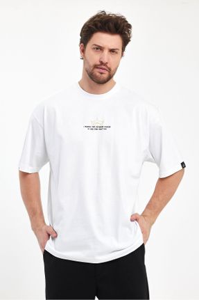 تی شرت سفید مردانه اورسایز یقه گرد تکی بیسیک کد 817098535