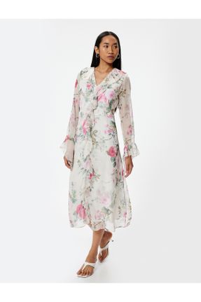 لباس فیروزه ای زنانه بافتنی طرح گلدار رگولار آستین-بلند کد 837998537