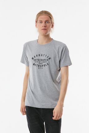 تی شرت طوسی مردانه رگولار یقه گرد تکی کد 717233501