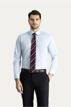 پیراهن آبی مردانه پنبه - پلی استر یقه پیراهنی اسلیم کد 802499525