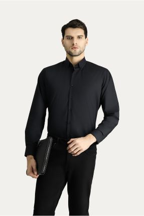 پیراهن مشکی مردانه پنبه - پلی استر رگولار کد 802541350