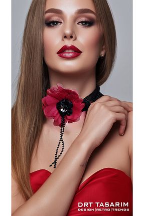 چوکر قرمز مخمل drt tasarım - کد 837934980