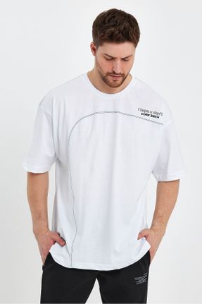 تی شرت سفید مردانه یقه گرد اورسایز تکی بیسیک کد 675204155