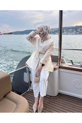 بلوز حجاب بژ زنانه ویسکون tafta - کد 837991712