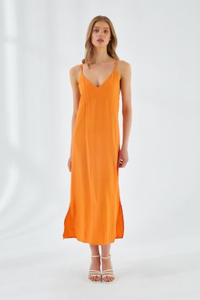لباس نارنجی زنانه بافتنی رگولار بند دار بیسیک کد 838003862