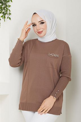 پلیور حجاب قهوه ای زنانه رگولار Pamuk Butik - کد 817022534