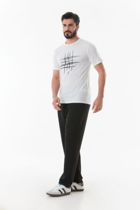 تی شرت سفید مردانه رگولار پنبه - پلی استر یقه گرد تکی بیسیک کد 825570423