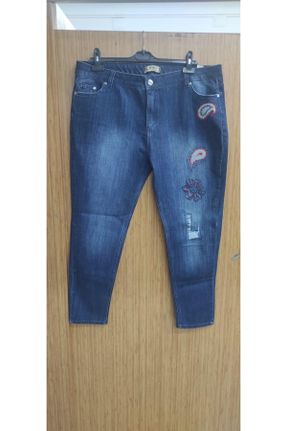 شلوار جین سایز بزرگ آبی زنانه فاق بلند بزرگ کد 838010467