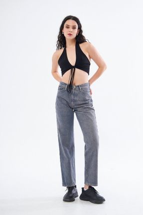 شلوار جین آبی زنانه پاچه رگولار فاق بلند جین ساده استاندارد کد 790320371