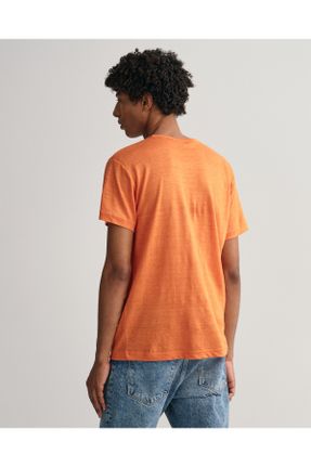 تی شرت نارنجی مردانه رگولار یقه گرد کتان کد 679376593
