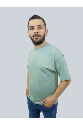 تی شرت سبز مردانه اورسایز یقه گرد کد 833198301