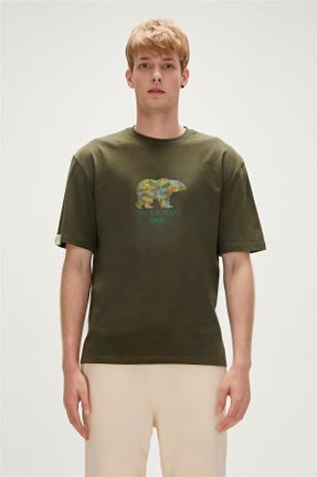 تی شرت خاکی مردانه رگولار یقه گرد تکی کد 635208590