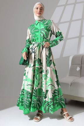 لباس سبز زنانه بافتنی ویسکون طرح گلدار ریلکس آستین-بلند کد 829924305