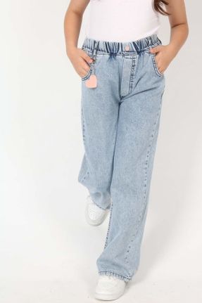 شلوار جین آبی بچه گانه پاچه گشاد فاق بلند اورسایز جوان کد 740019641