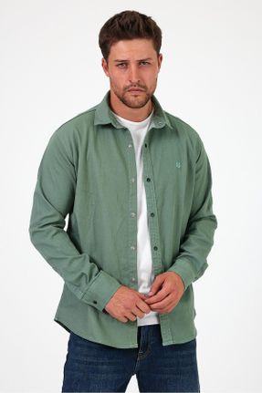 پیراهن سبز مردانه جین یقه پیراهنی رگولار کد 832068810