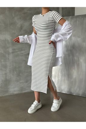 لباس سفید زنانه تریکو تریکو ریلکس آستین-بلند کد 831894208