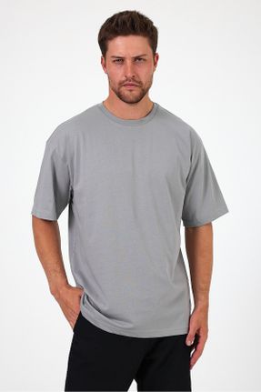 تی شرت طوسی مردانه یقه گرد اورسایز تکی بیسیک کد 695929809