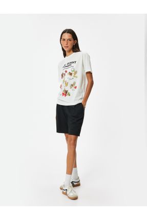 تی شرت نباتی زنانه ریلکس یقه گرد تکی بیسیک کد 837998645